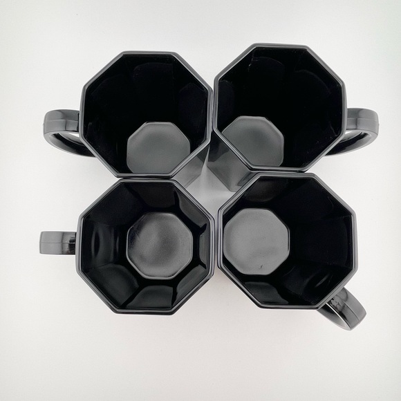 Vintage, Black Glass Octagon Mugs, Set of 4, Made in France by Arcoroc - Picture 2 of 8